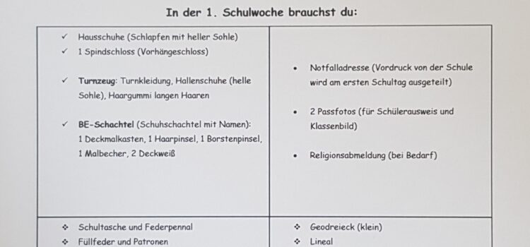 Infos für die 1.Klassen